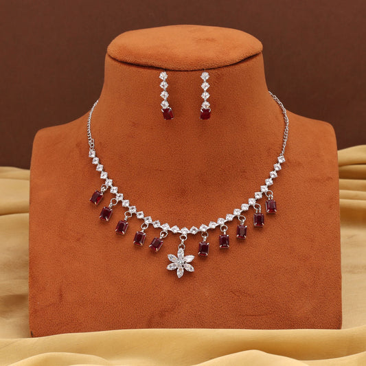 Beautiful Maroon Color Stone Necklace Set With Sparkling Stone Embellishment