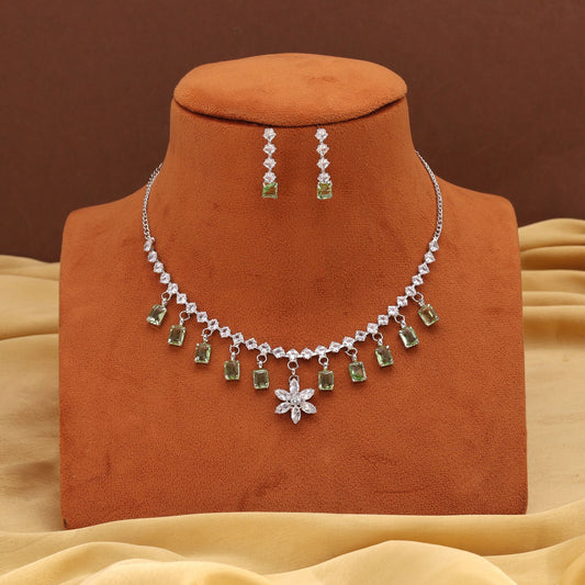 Graceful Pista Green Color Stone Necklace Set With Crystal Stone Work