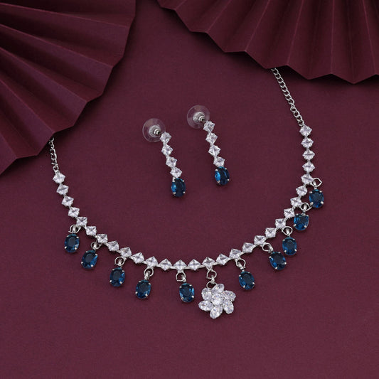 Elegant Turquoise Blue Color Stone Necklace Set For Stylish Occasions