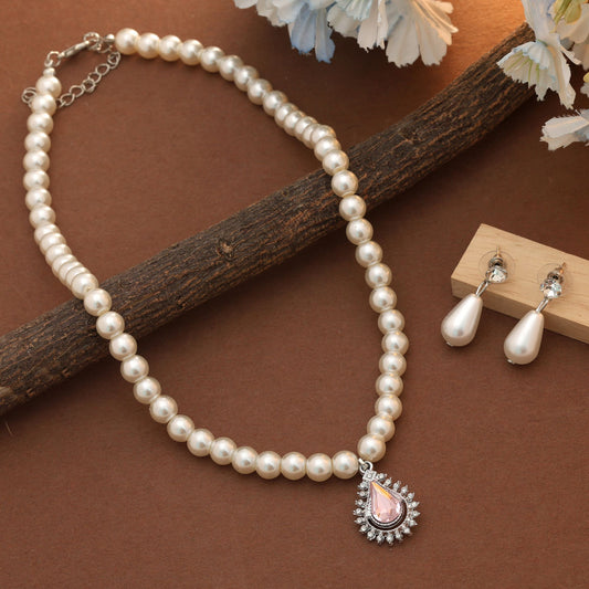 Light Pink Color Stone Necklace Set Soft Elegant Feminine Jewelry Design
