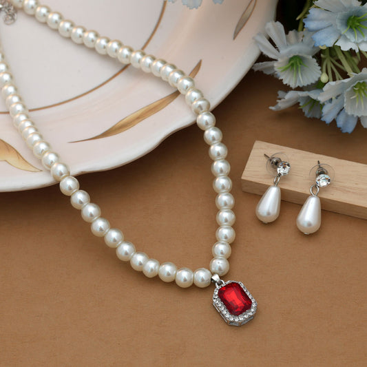Rotfarbener Steinketten-Set, traditioneller, mutiger Festschmuck