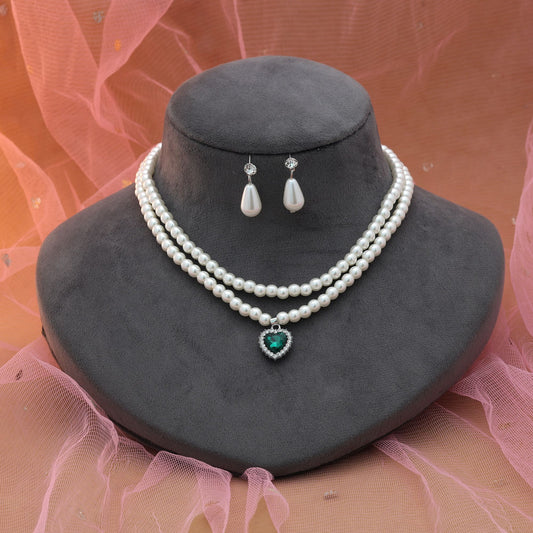 Green Color Stone Necklace Set Elegant Traditional Festive Jewelry