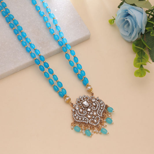 Firozi Color Stone Necklace with Sparkling Designer Stones and Elegant Finish