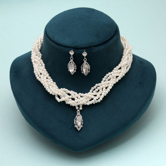 White Color Stone Necklace Set with Elegant Designer Pattern for Traditional and Festive Jewelry Wear