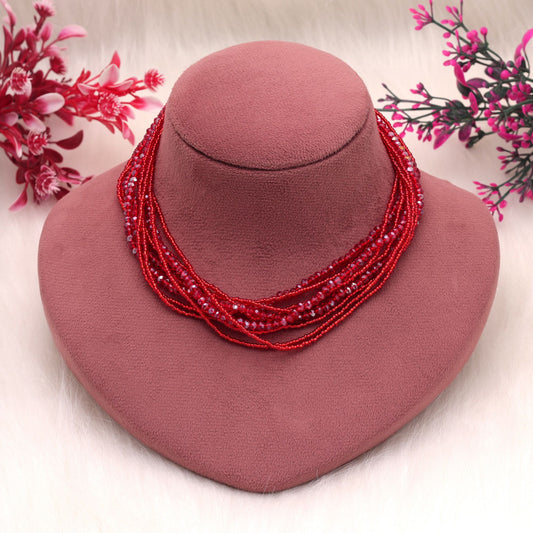 Red Color Magnetic Beaded Necklace Featuring Elegant Handmade Designer Style