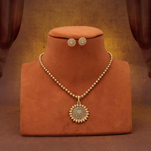 Antique Finish Gold Color Matte Gold Necklace Set For Regal Traditional Looks