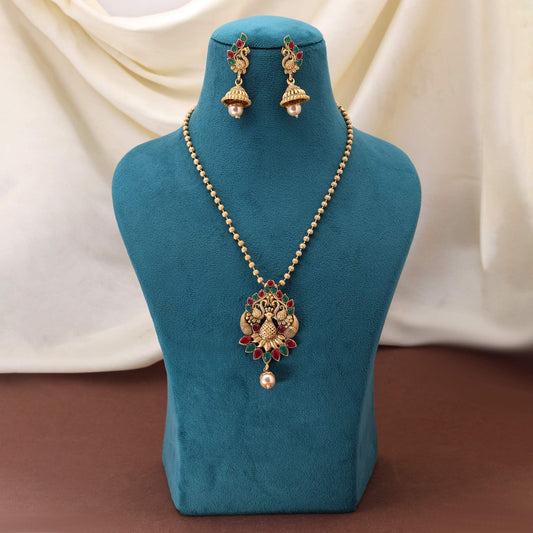 Exclusive Rani And Green Color Matte Gold Necklace Set With Antique Accents