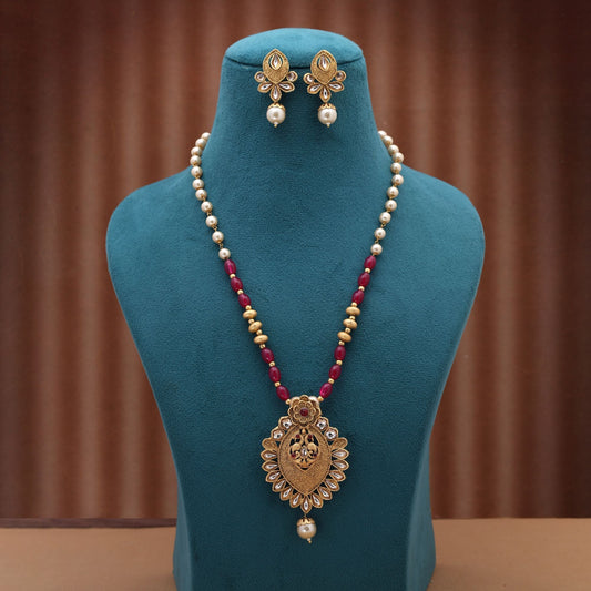 Rani Color Matte Gold Necklace Set Offering Vibrant Traditional Festive Charm