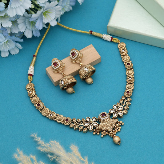 Rani Color Matte Gold Necklace Set Blending Traditional Beauty With Modern Comfort