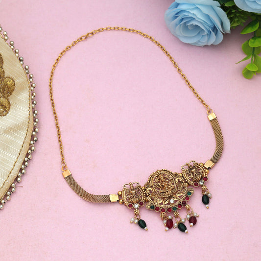 Beautiful Maroon & Green Color Choker Temple Necklace