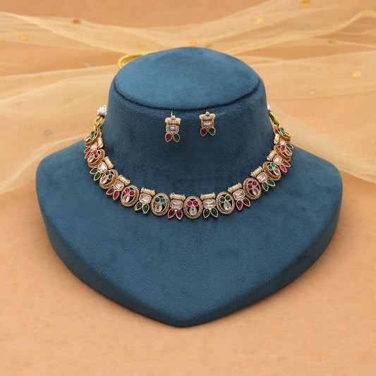 Rani & Green Color Kundan Necklace Set with Designer Craftsmanship