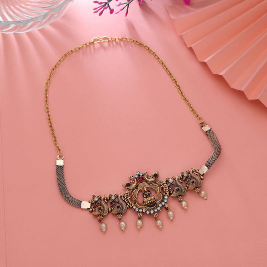 Rani & Green Color Choker Temple Necklace with Elegant Temple Craft Design