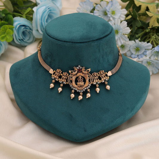 Rani & Green Color Choker Temple Necklace with Festive Ethnic Charm