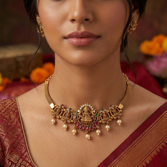 Rani & Green Color Choker Temple Necklace Inspired By Heritage Jewellery