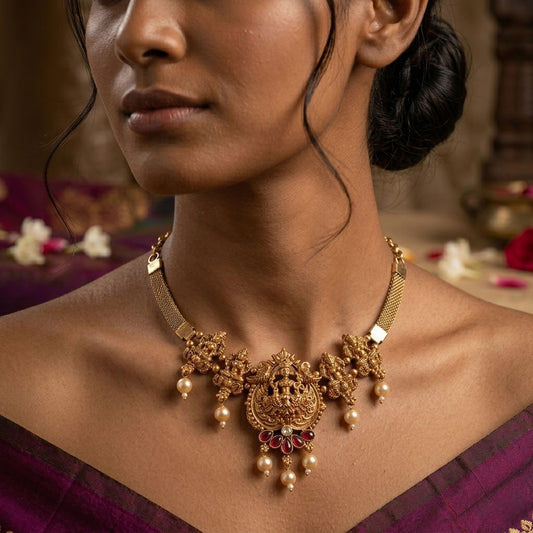 Rani & Green Color Choker Temple Necklace With Timeless Cultural Beauty