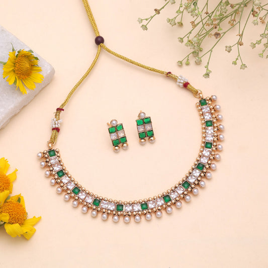 Schmuckset Tempelkette in Grün mit anmutigem ethnischem Erbe-Design