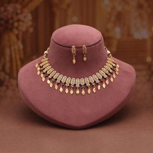 Vibrant Festival Multi Color Matte Gold Necklace Set Featuring Stylish Drop Earrings
