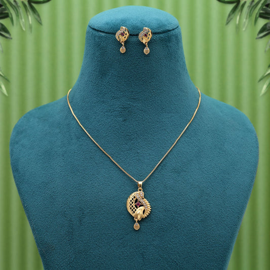 Gold Color Fashion Chain Pendant With Earrings Created For Traditional Outfits And Parties