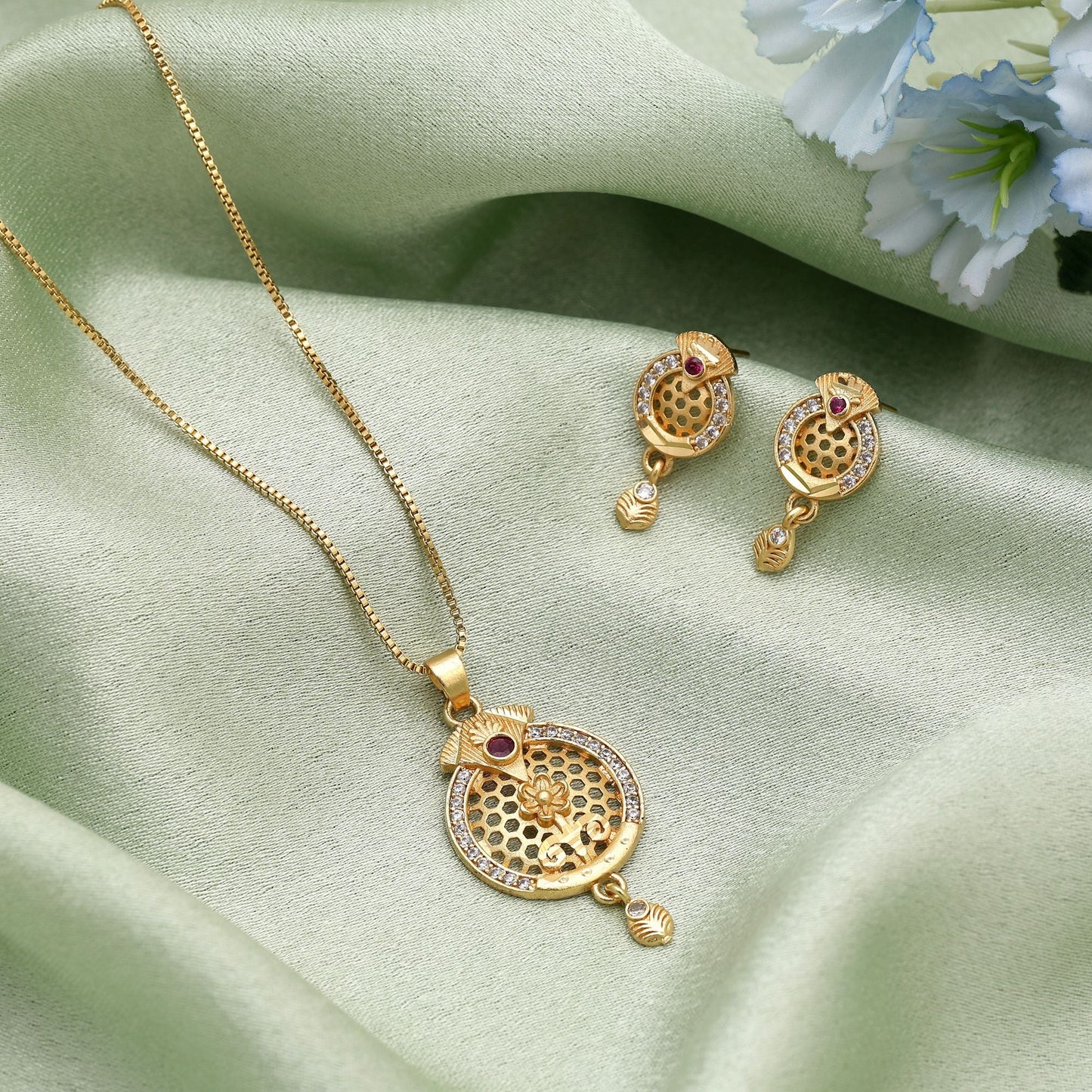 Gold Color Fashion Chain Pendant With Earrings Created For Stylish Cultural Celebrations