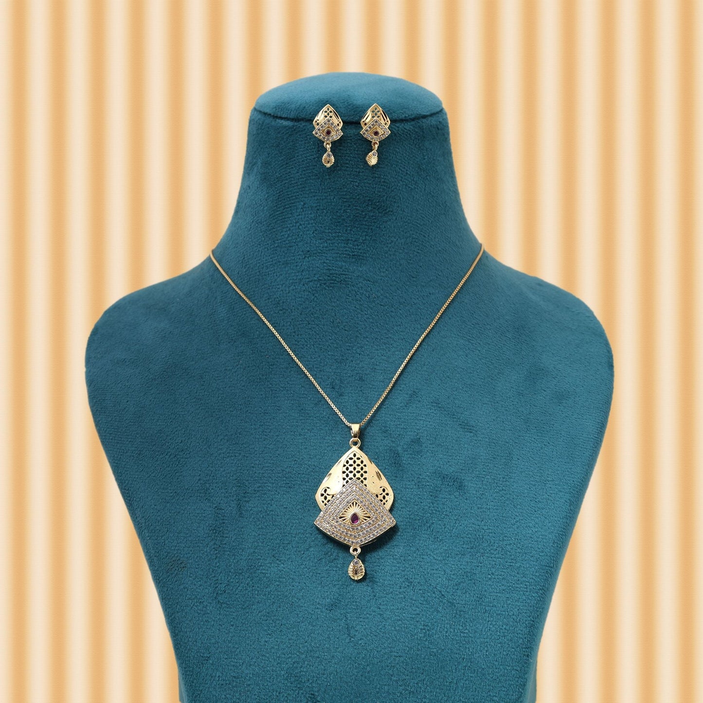 Gold Color Chain Pendant With Earring Offering Classic Charm For Ethnic Fashion Lovers