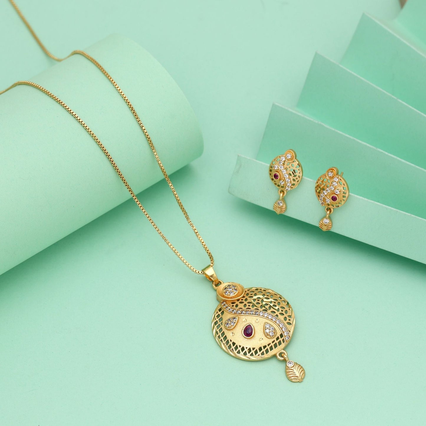 Gold Color Chain Pendant With Earring Designed With Simplicity And Timeless Appeal