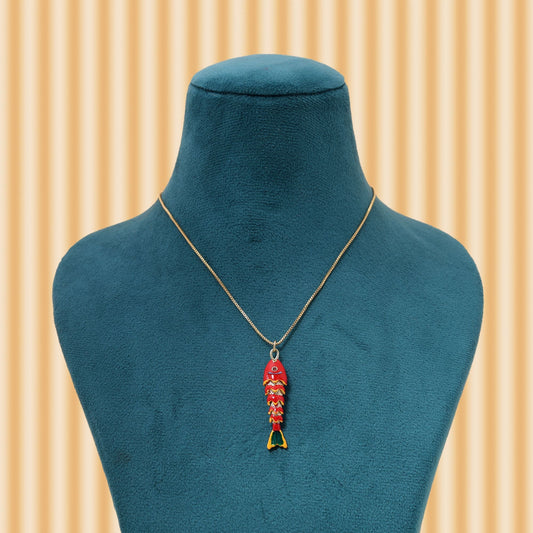 Gold Color Chain Pendant Crafted With Intricate Detailing For Festive Outfits