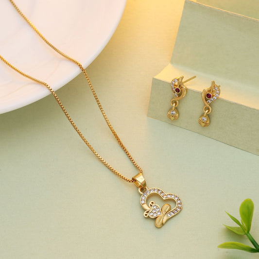 Gold Color Chain Pendant With Earring Crafted With Attention To Fine Jewelry Details