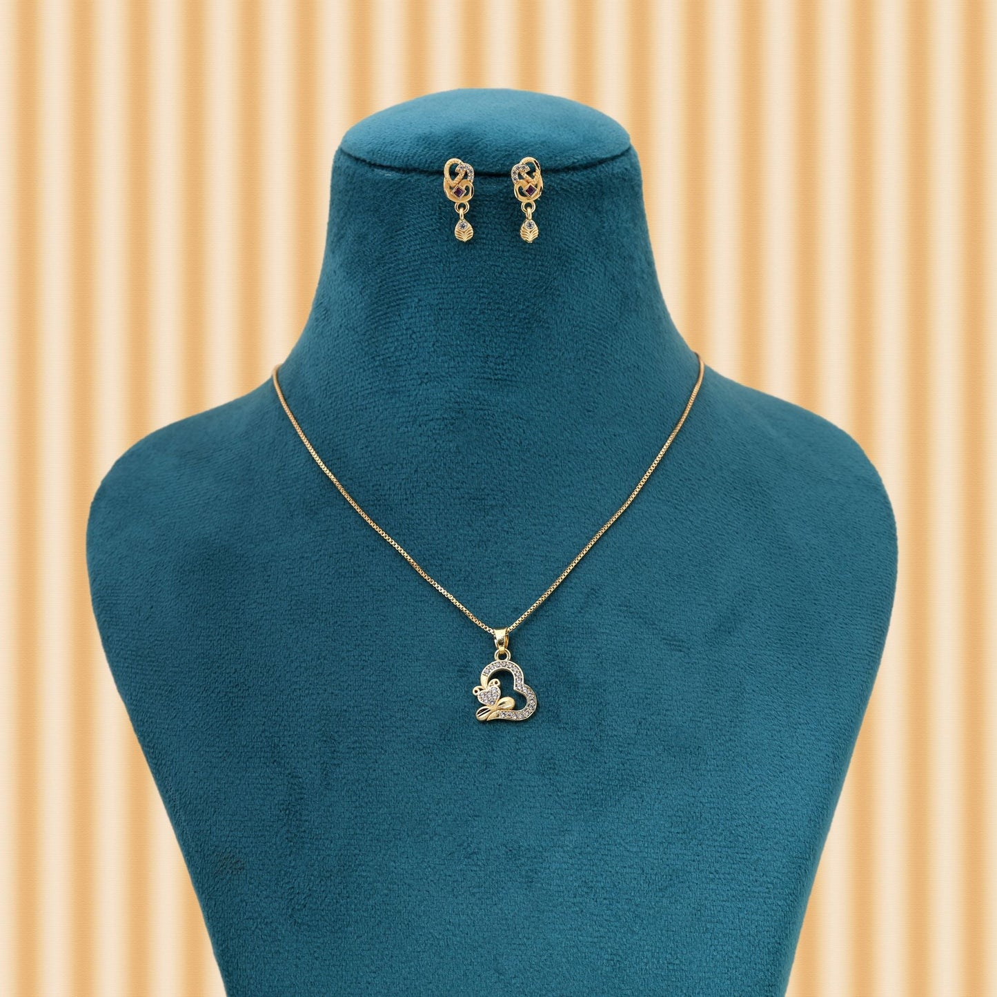 Gold Color Chain Pendant With Earring Designed For Women Who Prefer Elegant Simplicity