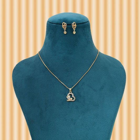 Gold Color Chain Pendant With Earring Designed For Women Who Prefer Elegant Simplicity