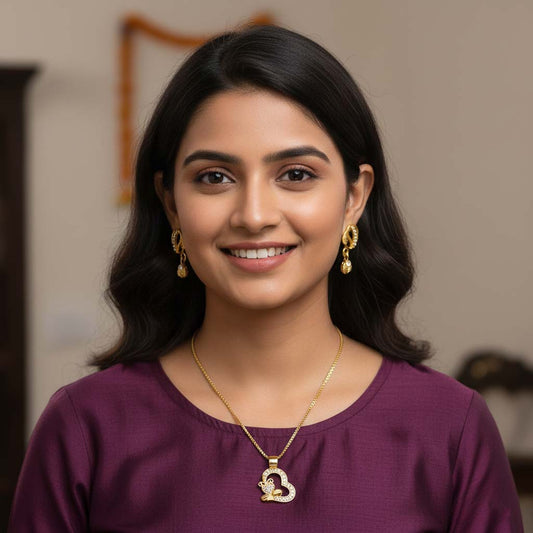 Gold Color Chain Pendant With Earring Created To Add Elegance To Ethnic Fashion
