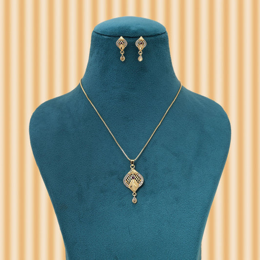 Gold Color Chain Pendant With Earring Crafted For Long Lasting Traditional Beauty