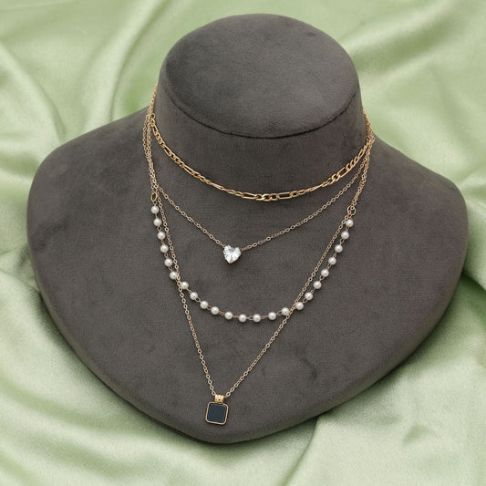 Schwarze, mehrlagige Kette, auffälliger, moderner Statement-Schmuck