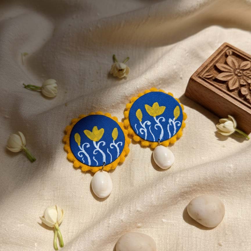 Blue Color Wooden Handcraft Earrings With Traditional Hand-Painted Detailing
