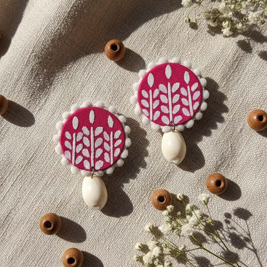 Rani Color Wooden Handcraft Earrings With Ethnic Charm For Traditional Outfits