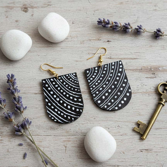 Black Color Wooden Handcraft Earrings With Artistic Tribal Style And Carving