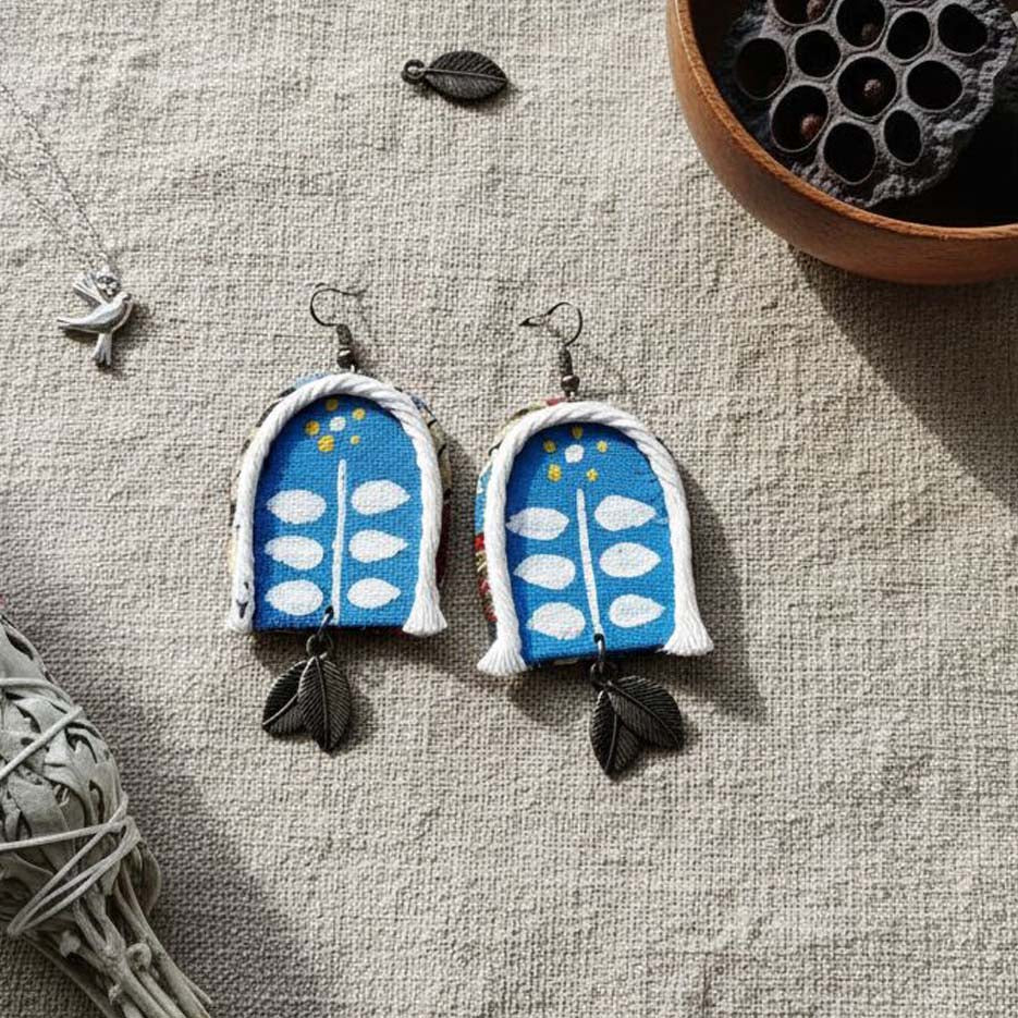 Firozi Color Wooden Handcraft Earrings Featuring Beautiful Lightweight Traditional Handmade Detailing