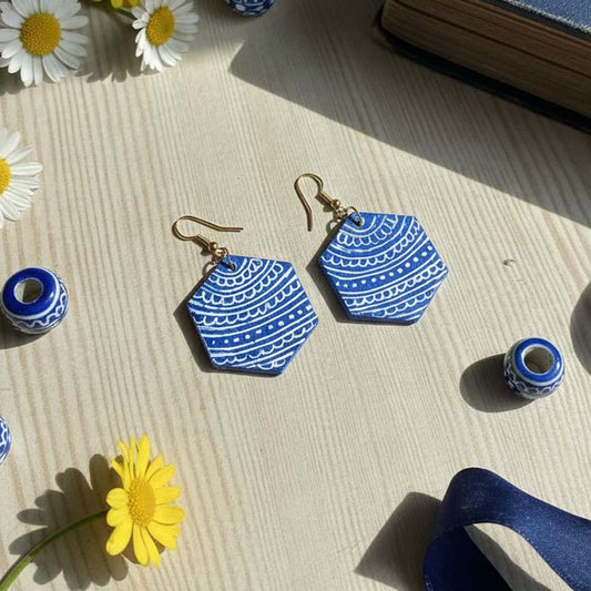 Turquoise Blue Color Wooden Handcraft Earrings Designed With Eye-Catching Boho Style Handcrafted Beads