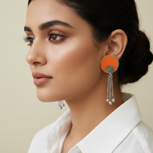 Peach Color Wooden Handcraft Earrings With Elegant Traditional Art Design