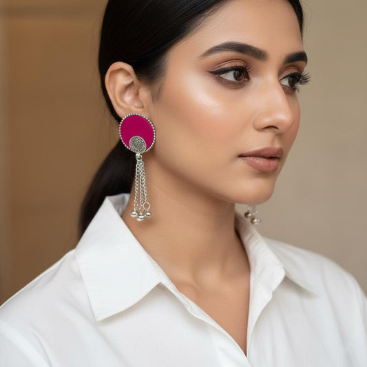 Rani Color Wooden Handcraft Earrings With Royal Ethnic Statement Style