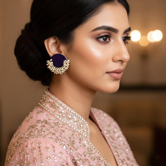 Purple Color Wooden Handcraft Earrings With Elegant Royal Heritage Finish