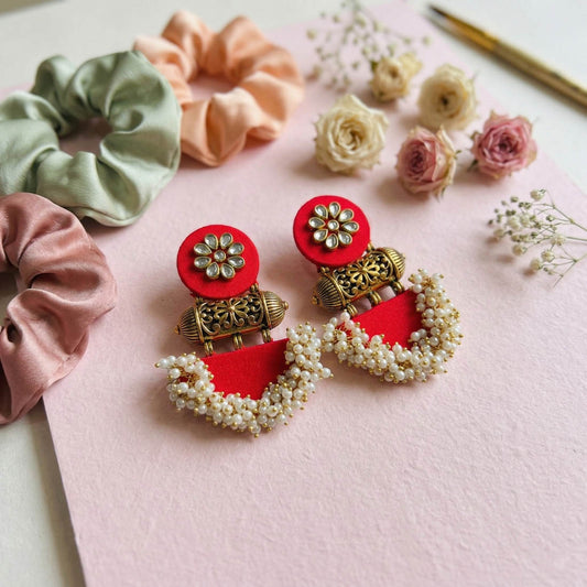 Red Color Wooden Handcraft Earrings Elegant Traditional Ethnic Party Wear Jewelry Design