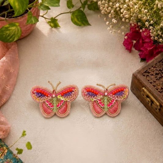 Light Pink Color Butterfly Design Handcraft Earrings For Trendy Women