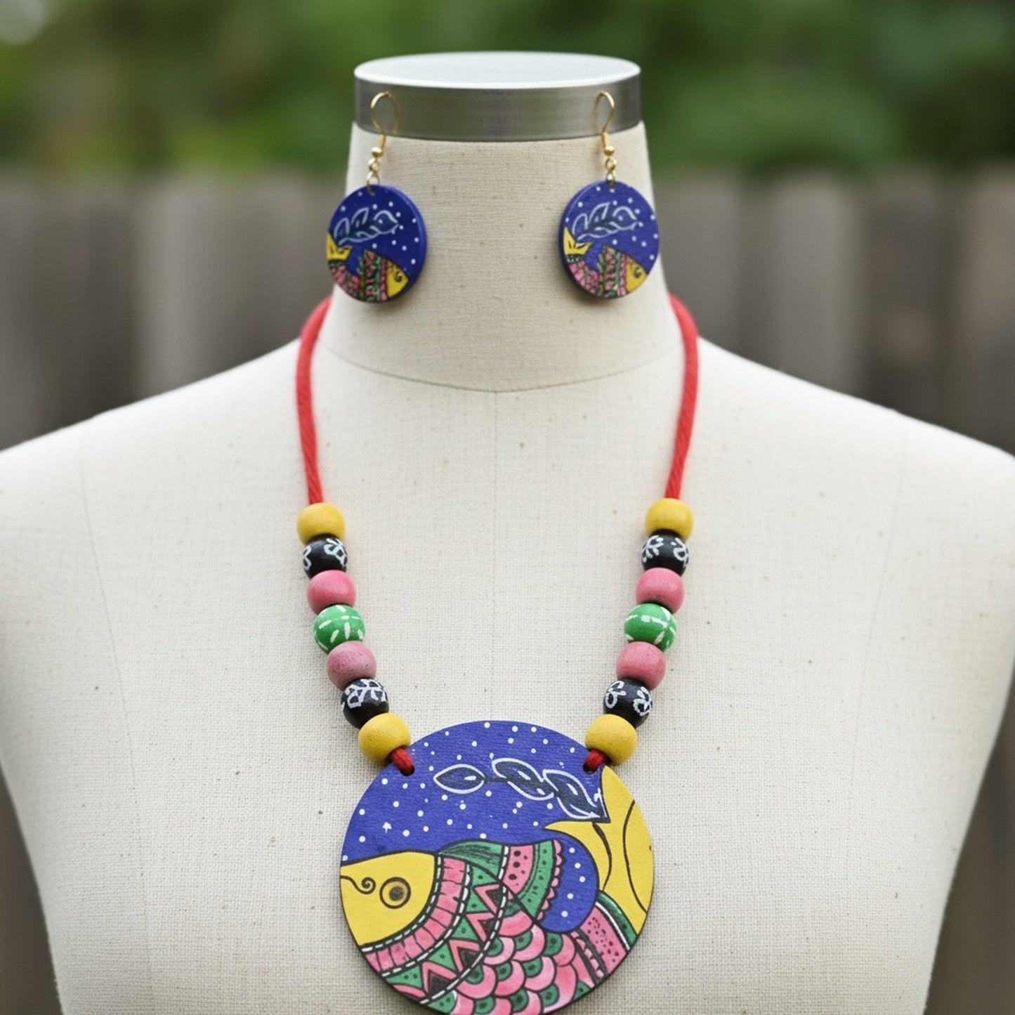 Multi Color Wooden Handcraft Necklace Set With Elegant Boho-Style Beads For Women