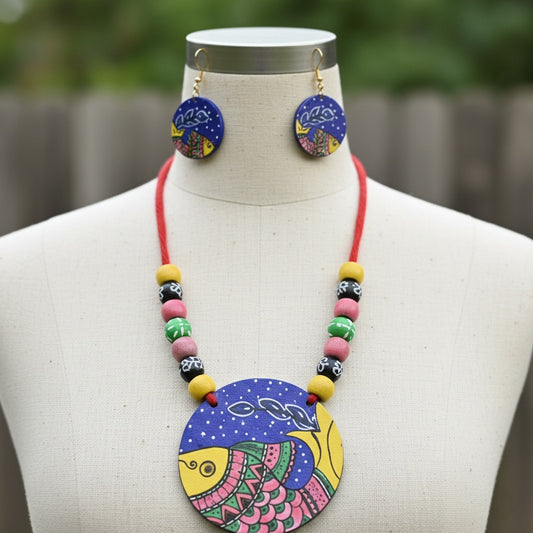 Multi Color Wooden Handcraft Necklace Set With Elegant Boho-Style Beads For Women