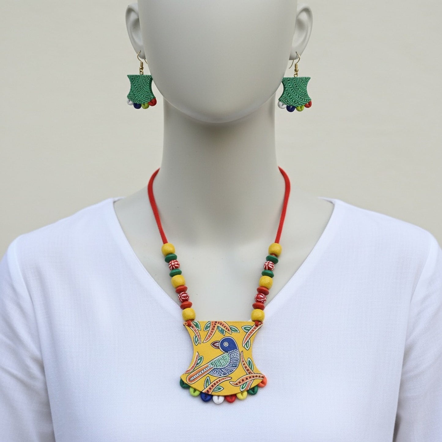 Multi Color Wooden Handcraft Necklace Set Offering Traditional Tribal Inspired Fashion Jewelry