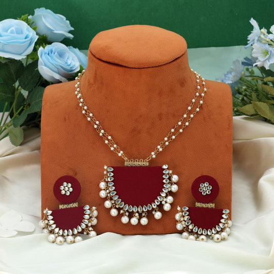 Maroon Color Wooden Handcraft Necklace Set Classic Ethnic Wedding Statement Jewelry Collection Design