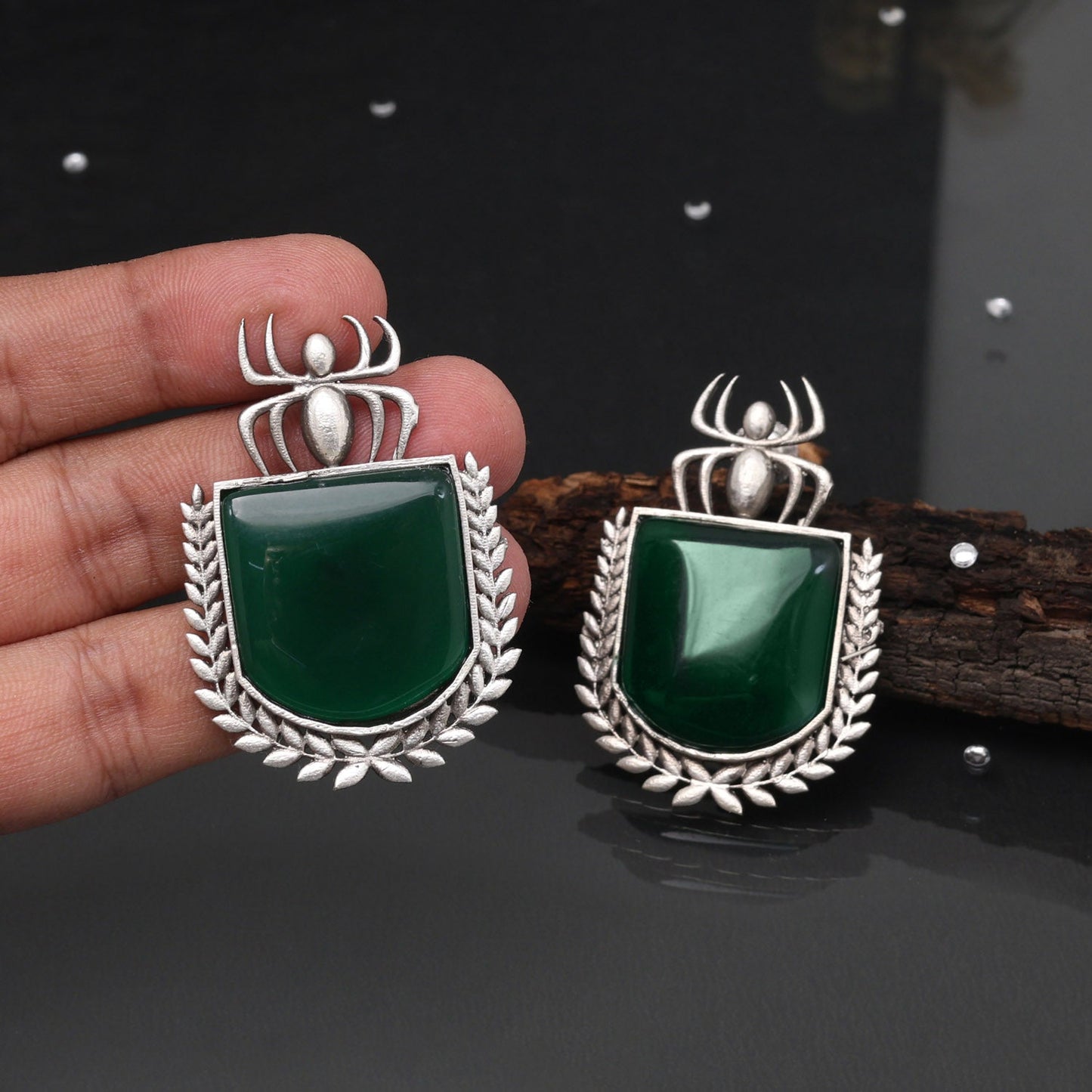 Green Color Oxidised Earrings In Lightweight Traditional Jewelry Design