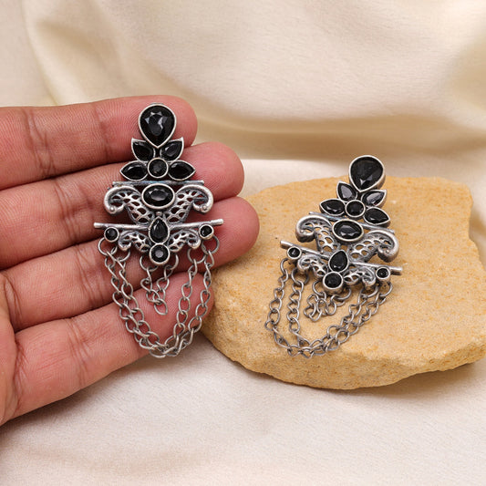 Black Color Oxidised Fashion Earrings For Classic Indo-Western Dressing