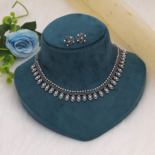 Silver Color Oxidised Necklace Set Inspired By Vintage Traditional Jewellery