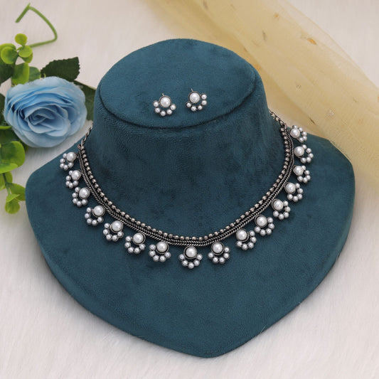 Silver Color Oxidised Necklace Set For Stylish Traditional Women Collection